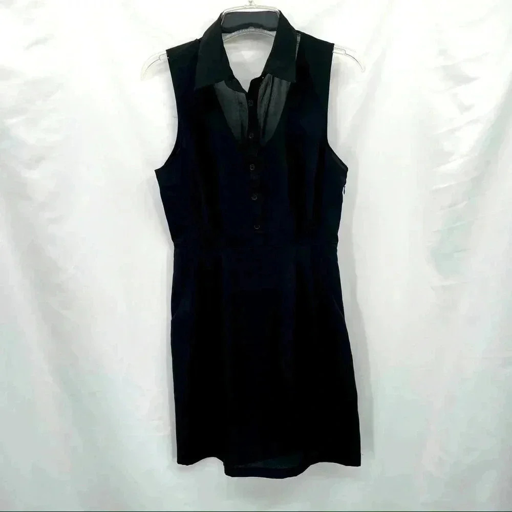 Yaya Women’s Black Open Back Dress Medium Lightweight Sleeveless Button Zipper